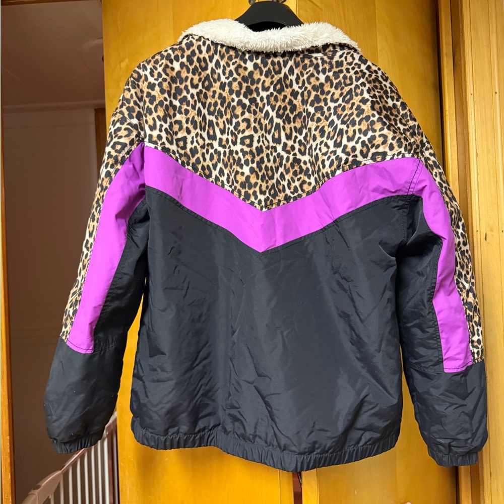 American Eagle Outfitters Leopard Print Bomber Jacket with Purple and Black - Picture 2 of 3